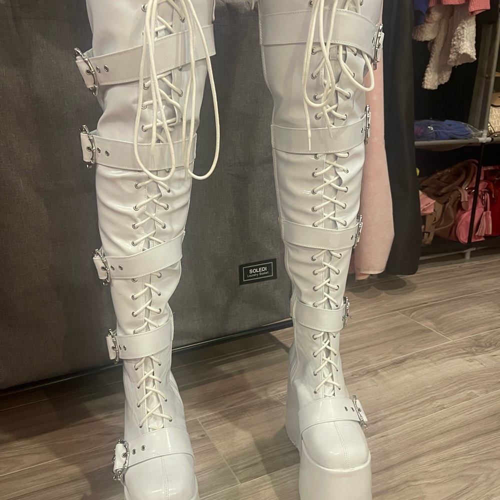 White Over the Knee Lace-Up Platform Boots